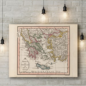 Leinwand Kunstdruck einer Landkarte von Griechenland und Inselgruppe mit Einem Teil von Anadoli, 1798. Vintage/Antik Stil Repro Karte