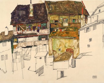 Egon Schiele:  Old Houses in Krumau, 1914. Fine Art Print/Poster. (003700)