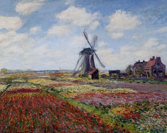 Claude Monet: Tulip Fields with the Rijnsburg Windmill. Fine Art Print/Poster. (003219)