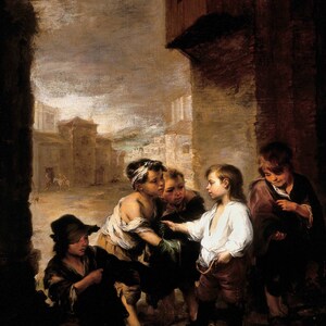 Bartolomé Estebán Murillo: Saint Thomas of Villanueva Dividing His Clothes Among Beggar Boys. Fine Art Print/Poster (004649)