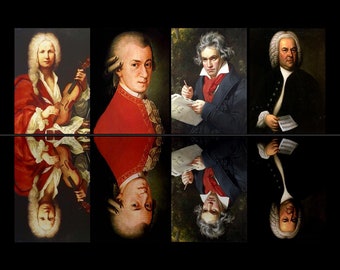 The Composers: Ludwig Van Beethoven/Wolfgang Amadeus Mozart/Johann Sebastian Bach/Antonio Lucio Vivaldi. Classical Music Art Print/Poster