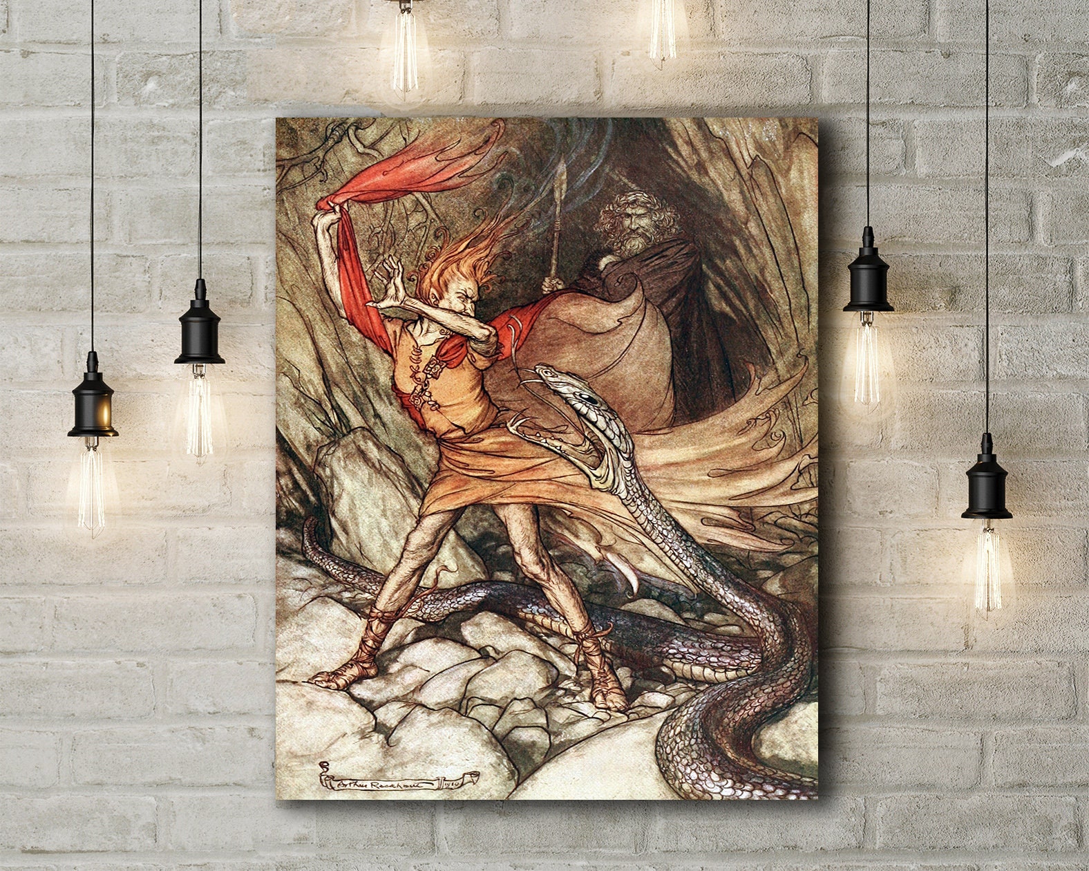 Canvas Art Print of Arthur Rackham : Loge Tricks Alberich (the ...