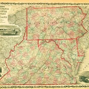 Carte de Pennsylvania Virginia Delaware Maryland 1862 Imprimer/Affiche (5181)
