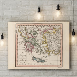 Leinwand Kunstdruck einer Landkarte von Griechenland und Inselgruppe mit Einem Teil von Anadoli, 1798. Große Leinwand (30 x 20 Zoll)