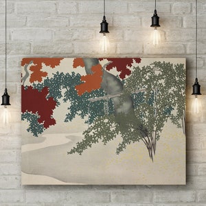 Modern Canvas Art Print of Maple from Momoyogusa–Flowers of a Hundred Generations by Kamisaka Sekka. (Large Size 30 x 20 Inches)