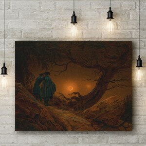 Landscape Canvas Art Print of Caspar David Friedrich: Two Men Contemplating the Moon. Large Size (30 x 20 Inches)