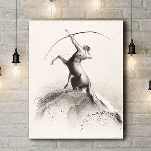 Premium Canvas Art Print of Centaur Aiming at the Clouds by Odilon Redon
