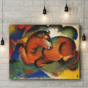 Modern Canvas Art Print of Franz Marc: The Red Bull. Large Size (30 x 20 Inches)