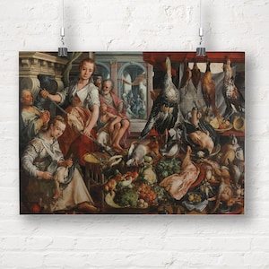 The Well-Stocked Kitchen, with Jesus in the House of Martha and Mary by Joachim Bueckelaer. Fine Art Print/Poster