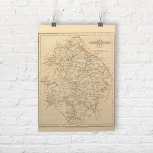 Kaart van Warwickshire, Engeland 1793. Vintage / antieke stijl oude kaart repro print / poster