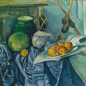 Paul Cezanne: Stillleben mit Ingwerglas und Auberginen. Fine Art Print/Poster. (004218)