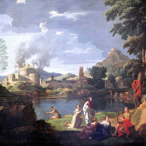 Nicolas Poussin: Landscape with Orpheus and Eurydice. Fine Art Print/Poster. (003433)