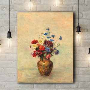Premium Canvas Art Print of Flowers in a Vase by Odilon Redon