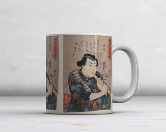 Utagawa Kuniyoshi: Goshaku Somegoro Playing Shakuhachi. Fine Art Mug/Cup. Ideal Gift Coffee/Tea Mug