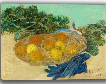 Tela Arte Stampa di Vincent van Gogh: Still Life of Oranges and Lemons con Guanti Blu .