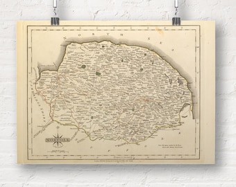 Carte de Norfolk, Angleterre 1793. vintage / Antique Style Old Map Repro Impression / Affiche