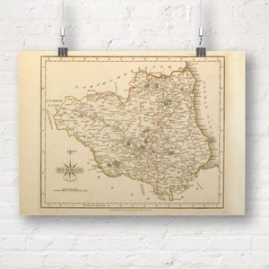 Kaart van Durham, Engeland 1793. Vintage / antieke stijl oude kaart repro print / poster