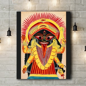 Canvas Art Print of Hindu Goddess Kali Holding a Demon&#39;s Head.