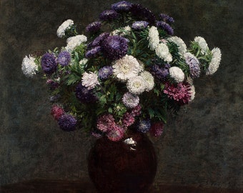 Henri Fantin-Latou: Asters in a Vase (1875). Botanical/Flowers Still Life Fine Art Print.