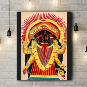 Canvas Art Print of Hindu Goddess Kali Holding a Demon&#39;s Head. Large Size (30 x 20 Inches)
