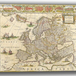 Vintage Map Canvas Art of Willem Blaeu: Map of Europe Large Size (30 x 20 Inches)