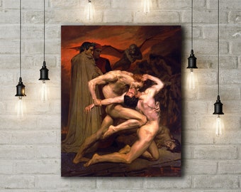 Premium Leinwand Kunstdruck von William-Adolphe Bouguereau: Dante und Virgil in der Hölle