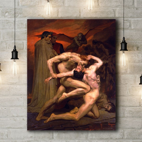 Premium Canvas Art Print of William-Adolphe Bouguereau: Dante and Virgil in Hell