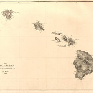 Map of Hawaii or Sandwich Islands, 1841. Print/Poster