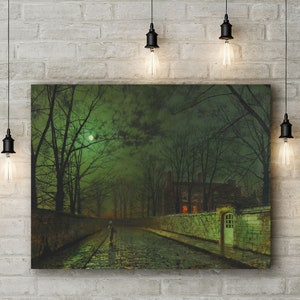 Landscape Canvas Art Print of John Atkinson Grimshaw: Silver Moonlight. Large Size (30 x 20 Inches)