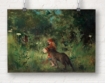 Carl Larsson: Little Red Riding Hood and the Wolf in the Forest. Fine Art Print/Poster