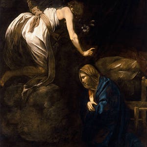Caravaggio: A Anunciação. Impressão / pôster de belas artes.