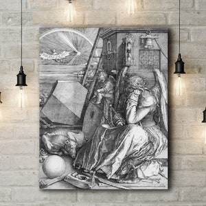 Leinwand Kunstdruck von Albrecht Durer: Melancholie. Große Größe (30 x 20 Zoll)