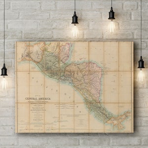 Leinwand Kunstdruck einer Landkarte Mittelamerikas (1850) einschließlich der Bundesstaaten Guatemala, Salvador und Honduras. Große Größe (30 x 20 Zoll)
