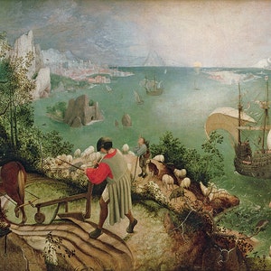 Pieter Bruegel, o Velho: Paisagem com a Queda de Ícaro. Impressão / pôster de belas artes. (003574)