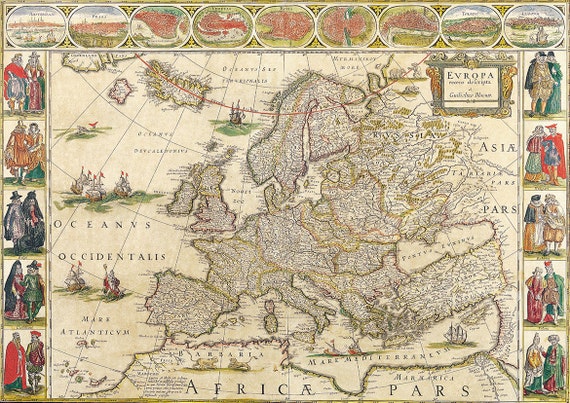 Willem Blaeu: Map of Europe. Antique/vintage 17th Century Map