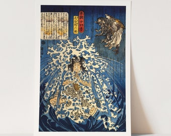 Impresión Giclée Premium de Utagawa Kuniyoshi: Keyamura Rokusuke bajo la cascada Hikosan Gongen.
