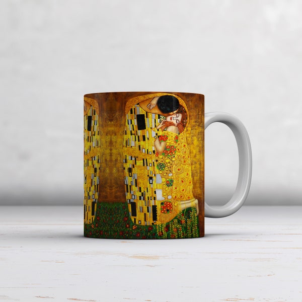 Gustav Klimt : Le Baiser. Fine Art Mug/Cup. Café cadeau idéal/tasse de thé