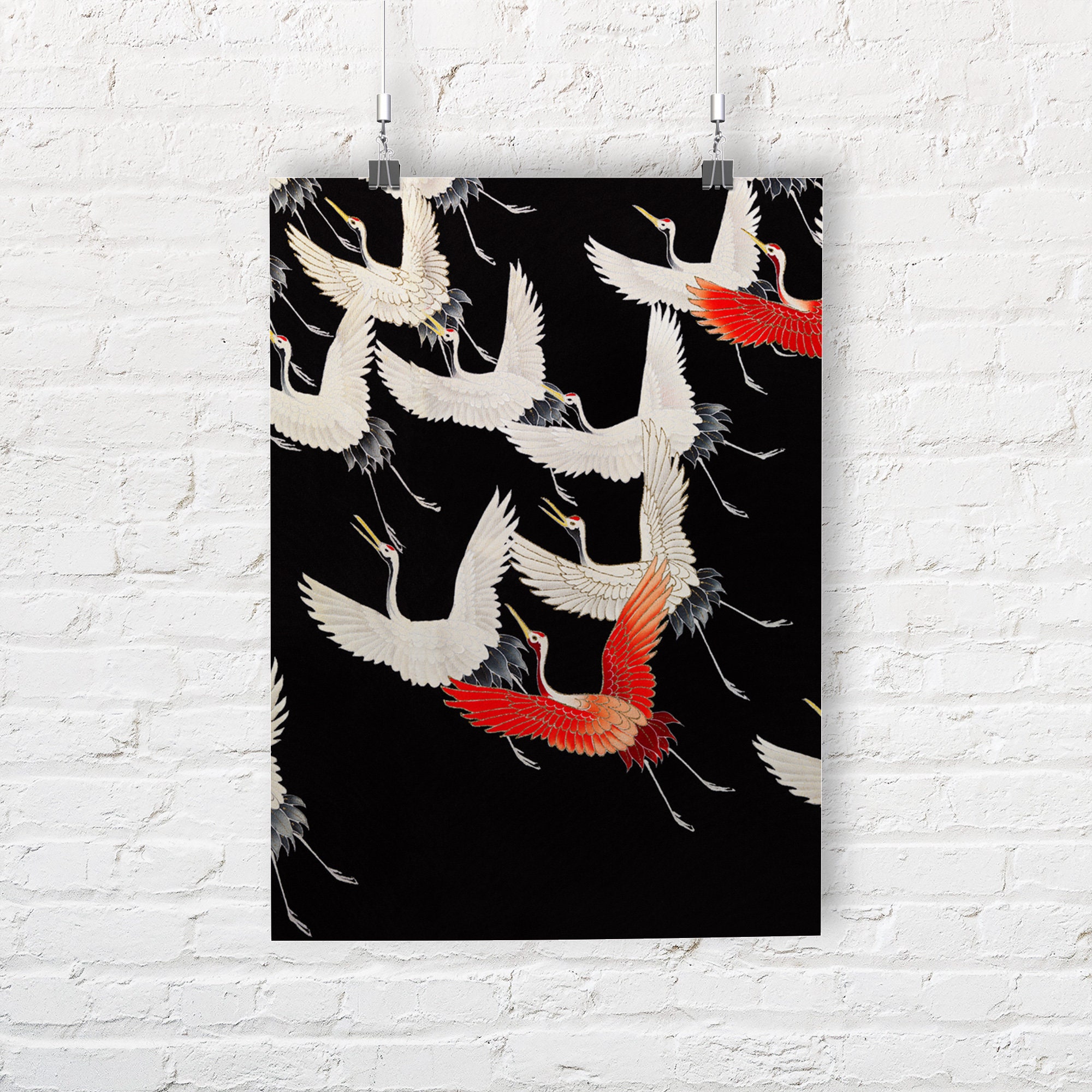 Furisode mit einer Myriade von fliegenden Kränen. Fine Art Print/Poster