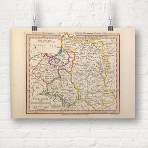 Kaart van Polen met zijn uiteenvallen en Pruisen, 1798. Vintage / antieke stijl oude kaart repro print / poster