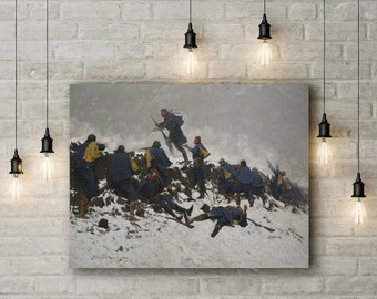 Canvas Art Print of Frederic Remington: Through the Smoke Sprang the Daring Soldier