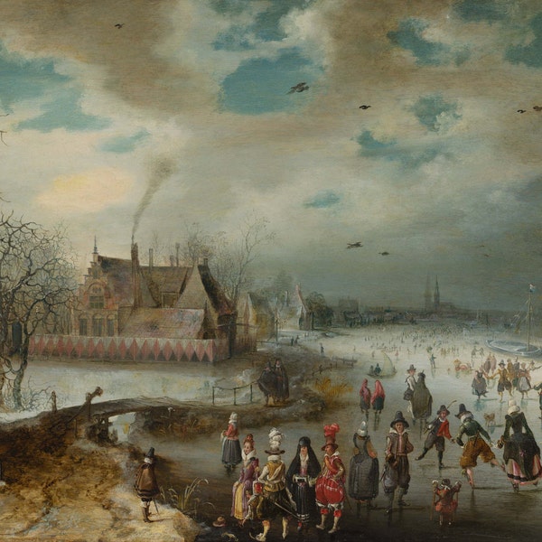 Adam van Breen: Skating on the Frozen Amstel River. Fine Art Print/Poster. (004083)