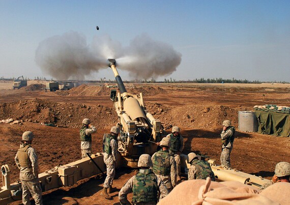 Print//Poster Camp Fallujah United States Marine Corps Usmc M-198 155Mm