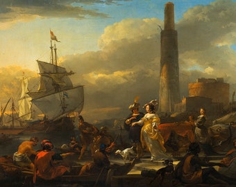 Nicolaes Pieterszoon Berchem: A Harbour Scene. Fine Art Print/Poster (5468)