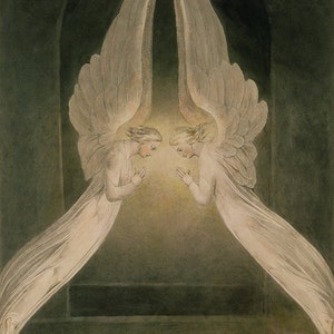 William Blake: Cristo no Sepulcro, guardado por anjos. Impressão / pôster de belas artes. (003583)