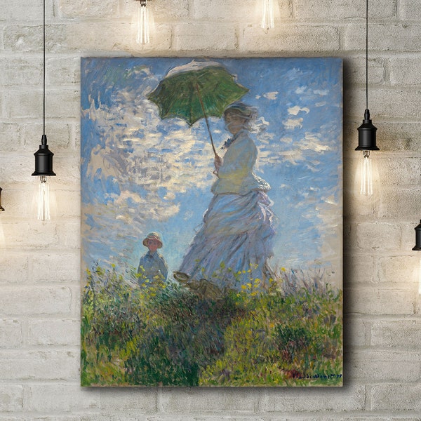 Premium Canvas Art Print of Claude Monet: Woman with a Parasol - Madame Monet and Her Son