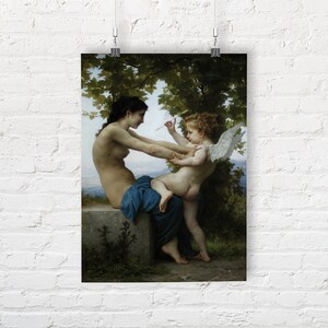 Bouguereau: Young Girl Defending Herself Against Eros. Fine Art Print/Poster. (001784)