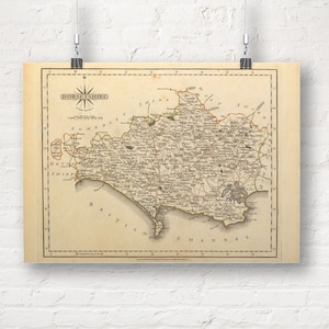 Kaart van Dorsetshire, Engeland 1793. Vintage / antieke stijl oude kaart repro print / poster