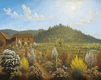 John Glover: A view of the Artist's House and Garden, in Mills Plains, Van Diemen's Land. Fine Art Print/Poster