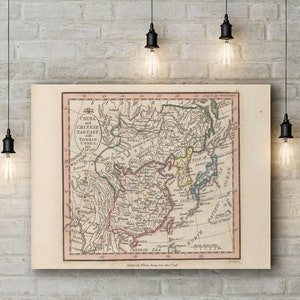 Impression sur toile premium d’une carte de la Chine et de la tartarie chinoise, avec le Tonkin, la Corée et le Japon, 1798. Reproduction de cartes anciennes de style vintage / antique