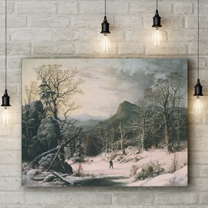 Premium Canvas Art Print of George Henry Durrie: Hunter in Winter Wood
